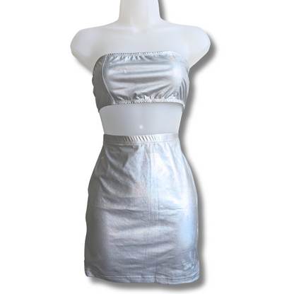 Silver Tube Top + Skirt Set