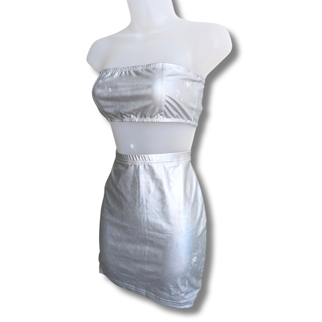 Silver Tube Top + Skirt Set