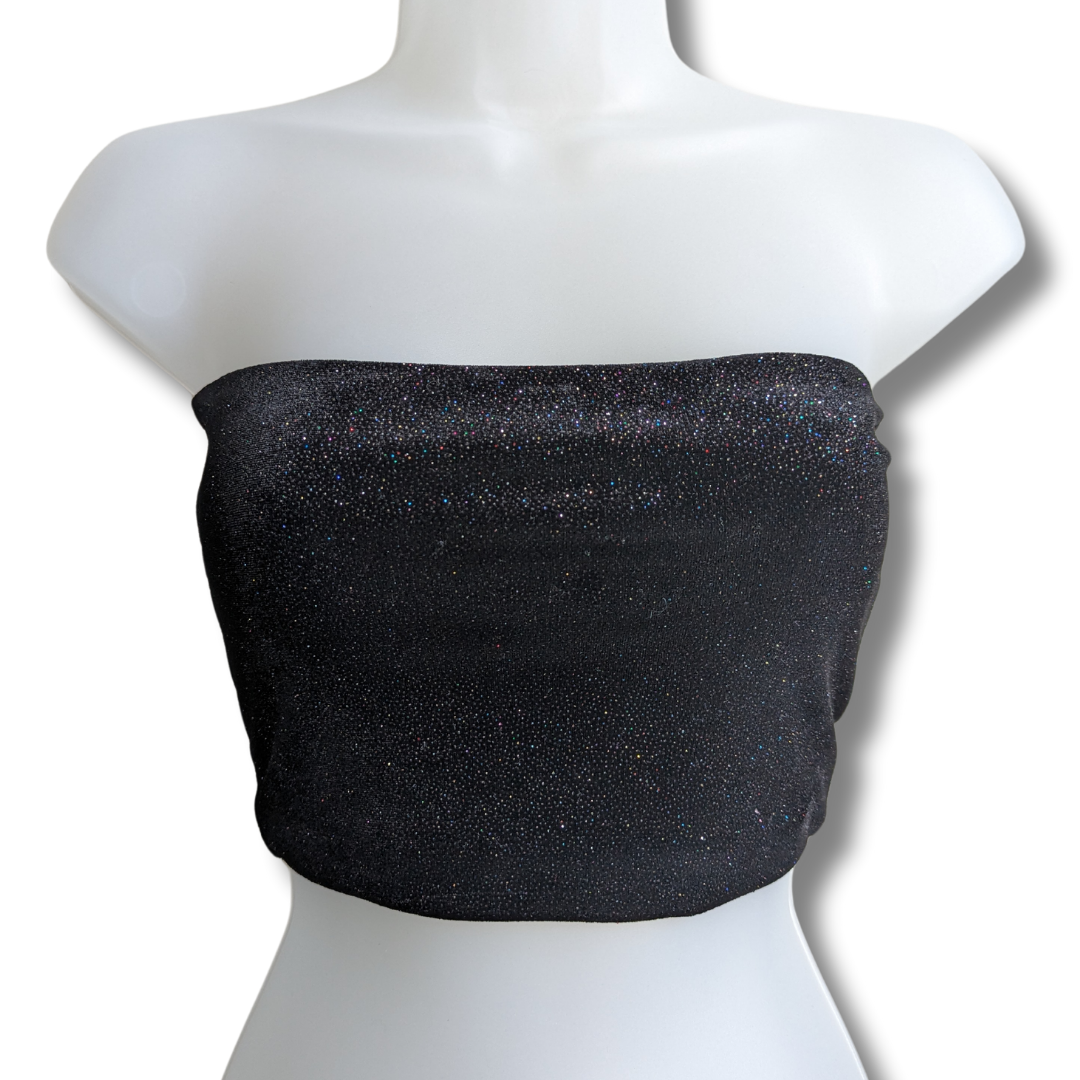 TOPSHOP Black Velvet Shimmery Tube Top / Skirt