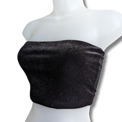 TOPSHOP Black Velvet Shimmery Tube Top / Skirt