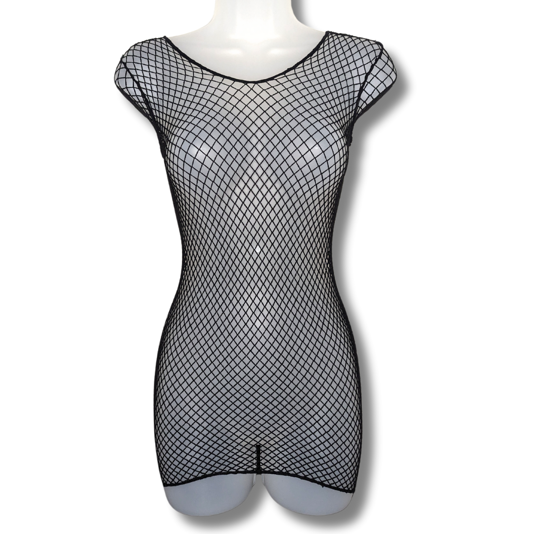 Black Long Sleeve Fishnet Dress