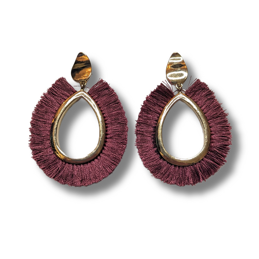 Burgundy Tassel Earrings with Gold Accents