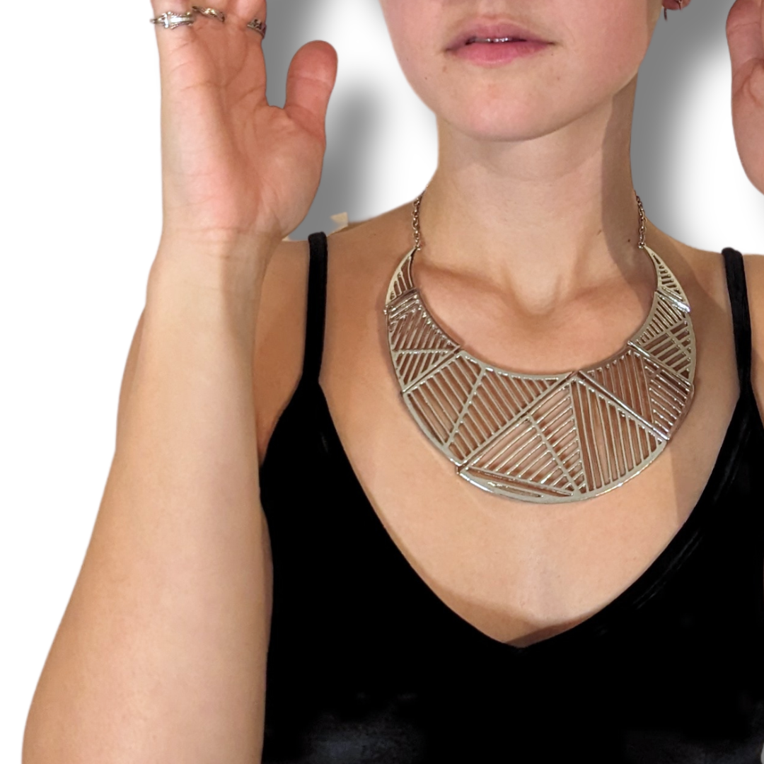 Silver Geometric Statement Necklace